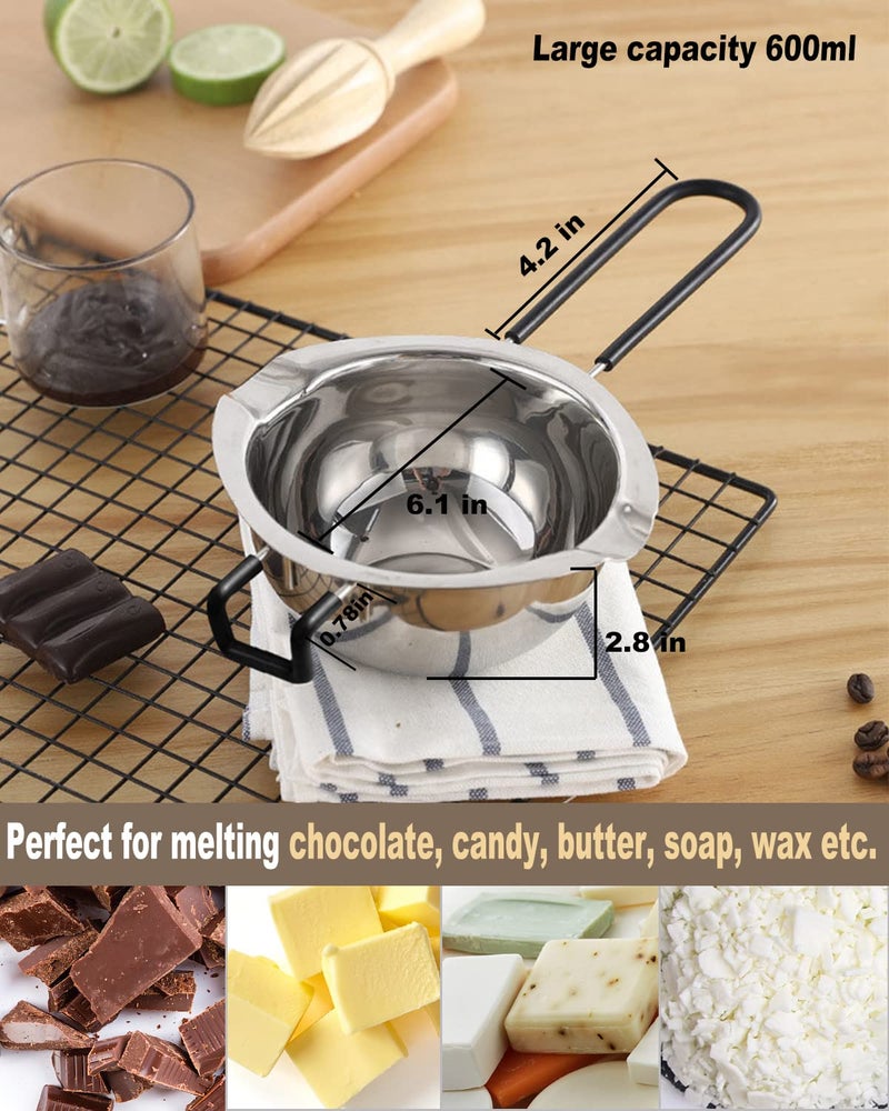 SONGZIMING Double Boiler Pot Set, Stainless Steel Melting Pot with Silicone Spatula for Melting Chocolate, Soap, Wax, Candle Making (600ml and 1600ml) - Image 2