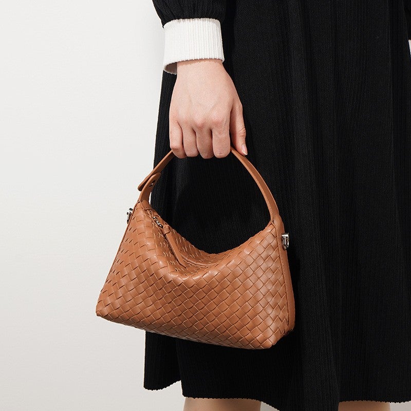 Niche Genuine Leather Woven Crossbody Bag – Women's Dumpling Style Handbag - Image 3