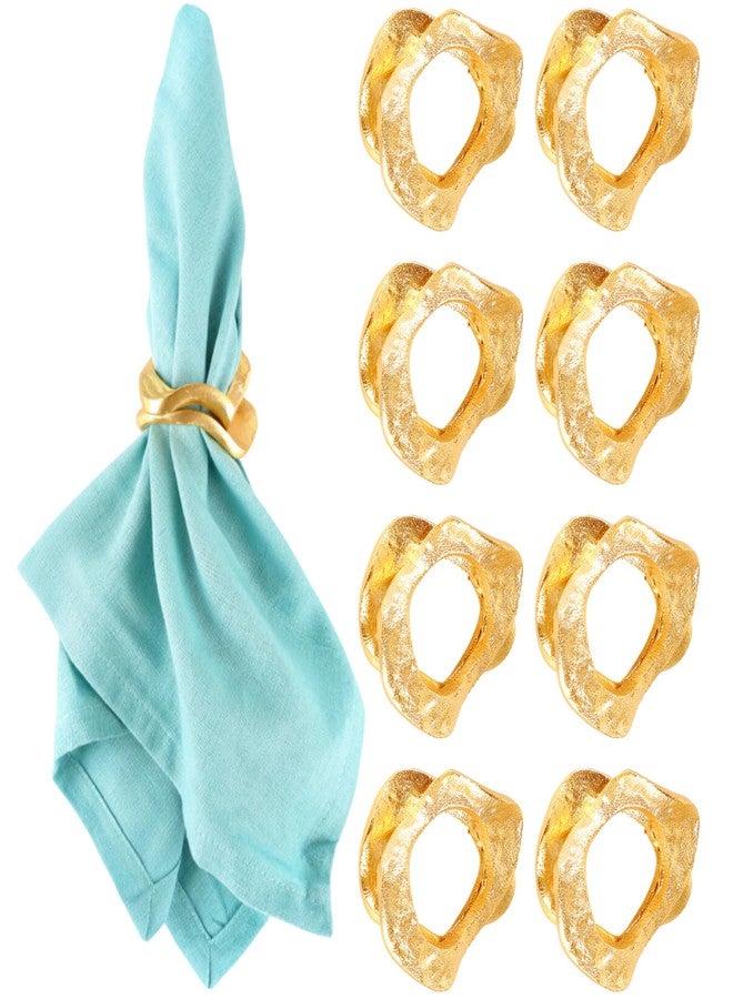 CLEENTABLE 8 Pcs Metal Table Decor Napkin Rings Wavy Sculptural Napkin Holders, Decorative Serveitte Ring for Table Settings Wedding Christmas Party Dinner Table (Gold) - Image 1