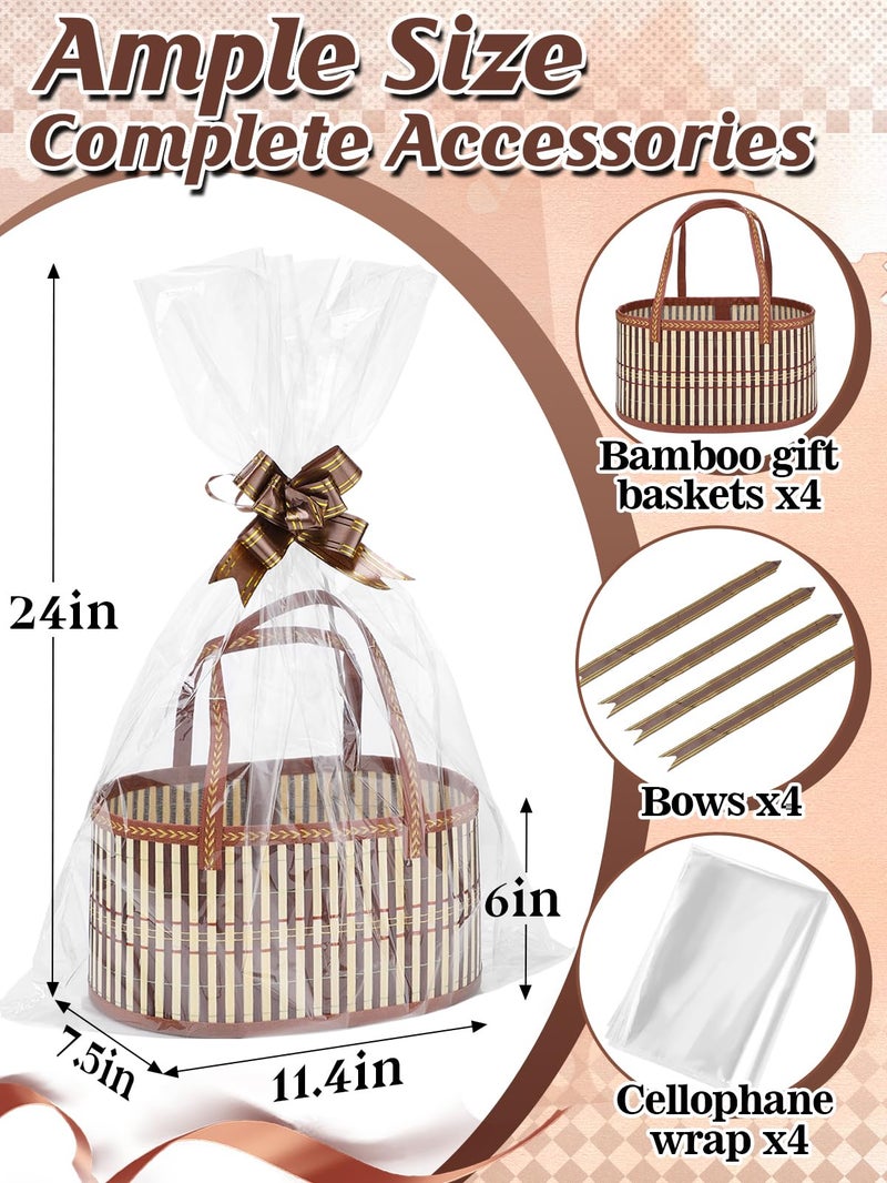 MADHOLLY 4Set Large Sturdy Bamboo Baskets for Gifts Empty - Hold 15 lbs Each, Easy to Assemble, Rustic Gifts Wrapping Basket Kit for Graduations/ Mother's Day/ Birthdays/ Baby Shower/ Wedding/ Housewarming - Image 5