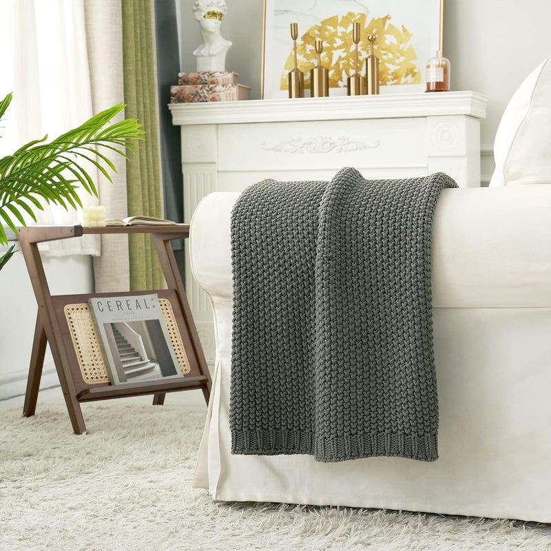 Longhui bedding لحاف منسوج بخيوط سميكة بلون رمادي، خفيف الوزن، من مادة القطن العضوي بنسبة 100%، مناسب للأريكة أو سرير الأطفال أو غرفة الرضع، يتناسب مع الطراز الريفي الأنيق والعصري، مقاس 60” × 80”， مع كيس للغسيل مرفق. - Image 2