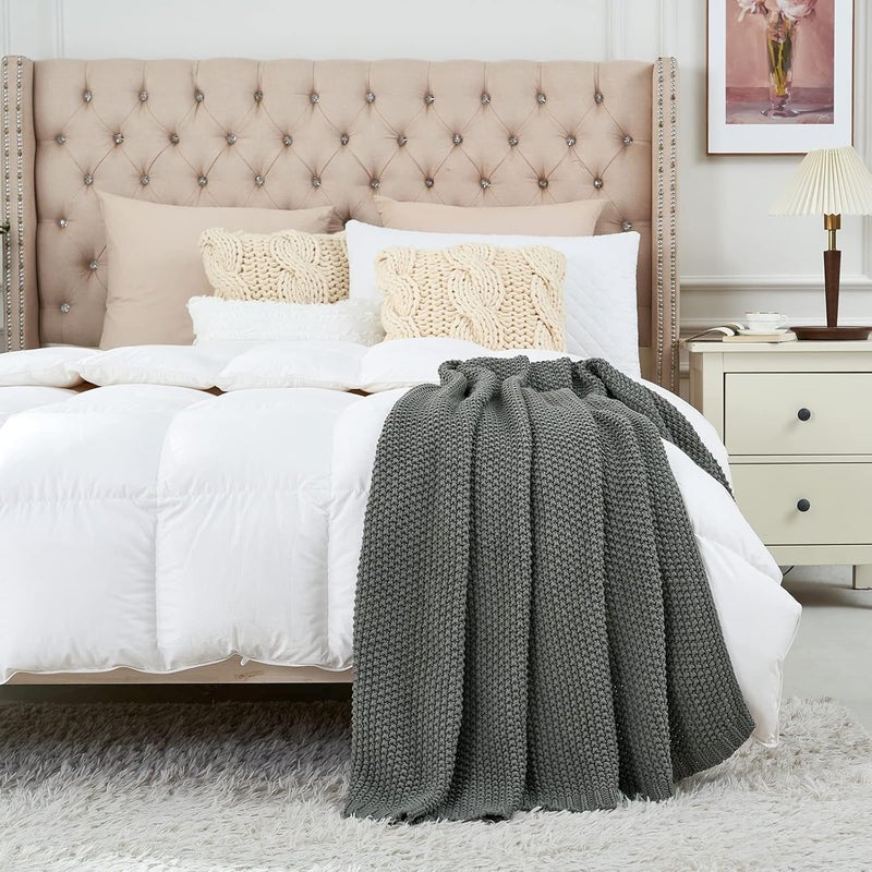 Longhui bedding لحاف منسوج بخيوط سميكة بلون رمادي، خفيف الوزن، من مادة القطن العضوي بنسبة 100%، مناسب للأريكة أو سرير الأطفال أو غرفة الرضع، يتناسب مع الطراز الريفي الأنيق والعصري، مقاس 60” × 80”， مع كيس للغسيل مرفق. - Image 5