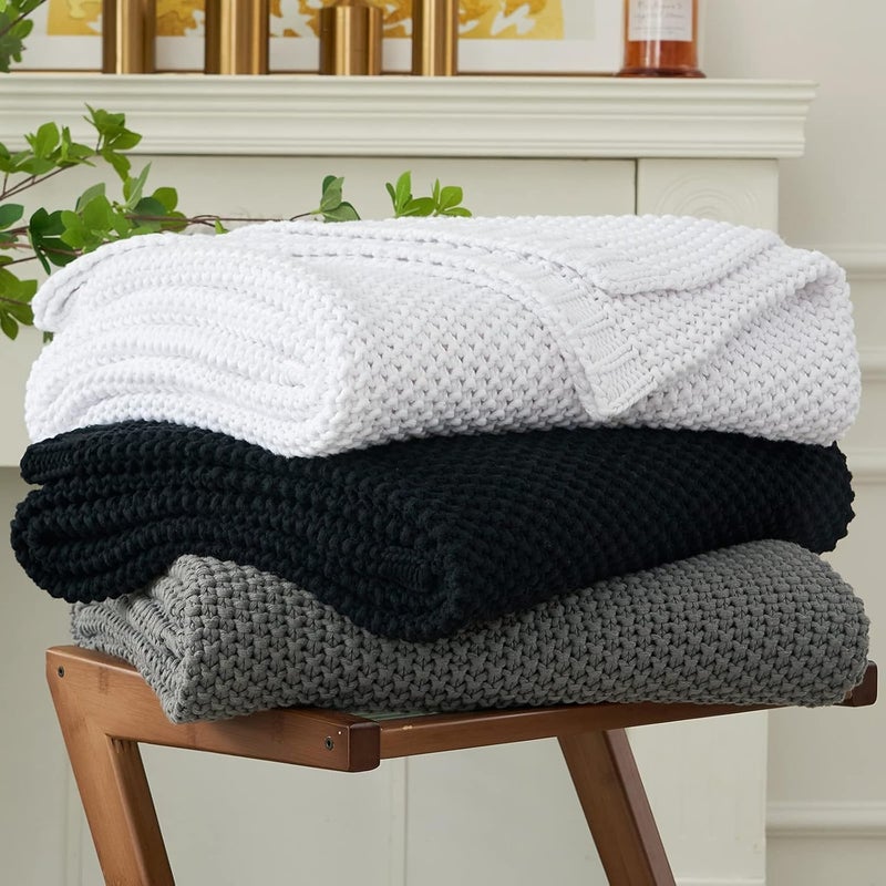 Longhui bedding لحاف منسوج بخيوط سميكة بلون رمادي، خفيف الوزن، من مادة القطن العضوي بنسبة 100%، مناسب للأريكة أو سرير الأطفال أو غرفة الرضع، يتناسب مع الطراز الريفي الأنيق والعصري، مقاس 60” × 80”， مع كيس للغسيل مرفق. - Image 1