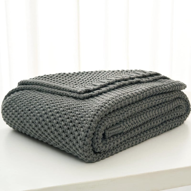 Longhui bedding لحاف منسوج بخيوط سميكة بلون رمادي، خفيف الوزن، من مادة القطن العضوي بنسبة 100%، مناسب للأريكة أو سرير الأطفال أو غرفة الرضع، يتناسب مع الطراز الريفي الأنيق والعصري، مقاس 60” × 80”， مع كيس للغسيل مرفق. - Image 3