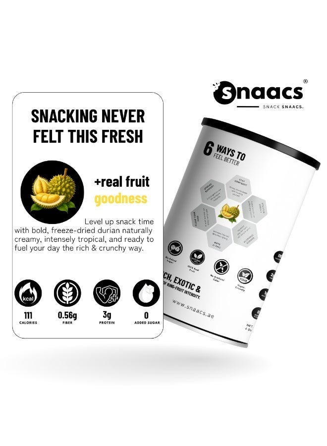 سناكس SNAACS دوريان فاخر مجفف بالتجميد | بدون سكر مضاف | وجبة خفيفة من الفاكهة الاستوائية المقرمشة - 113 غرام | 4 أونصة - Image 3