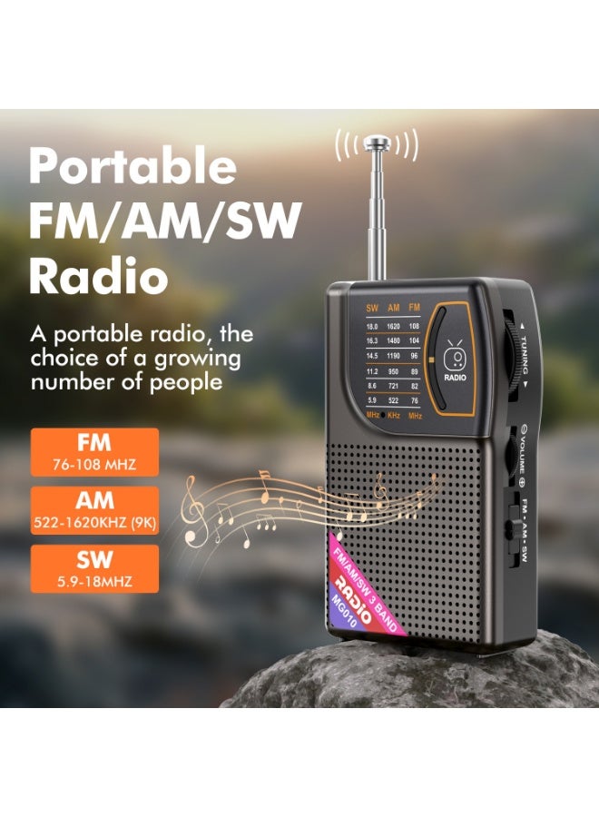 راديو صغير محمول متعدد النطاقات FM AM SW، راديو يدوي مع شحن Type-C وبطارية 800mAh، منفذ سماعة 3.5 مم، تصميم خفيف للسفر والاستخدام اليومي - Image 2