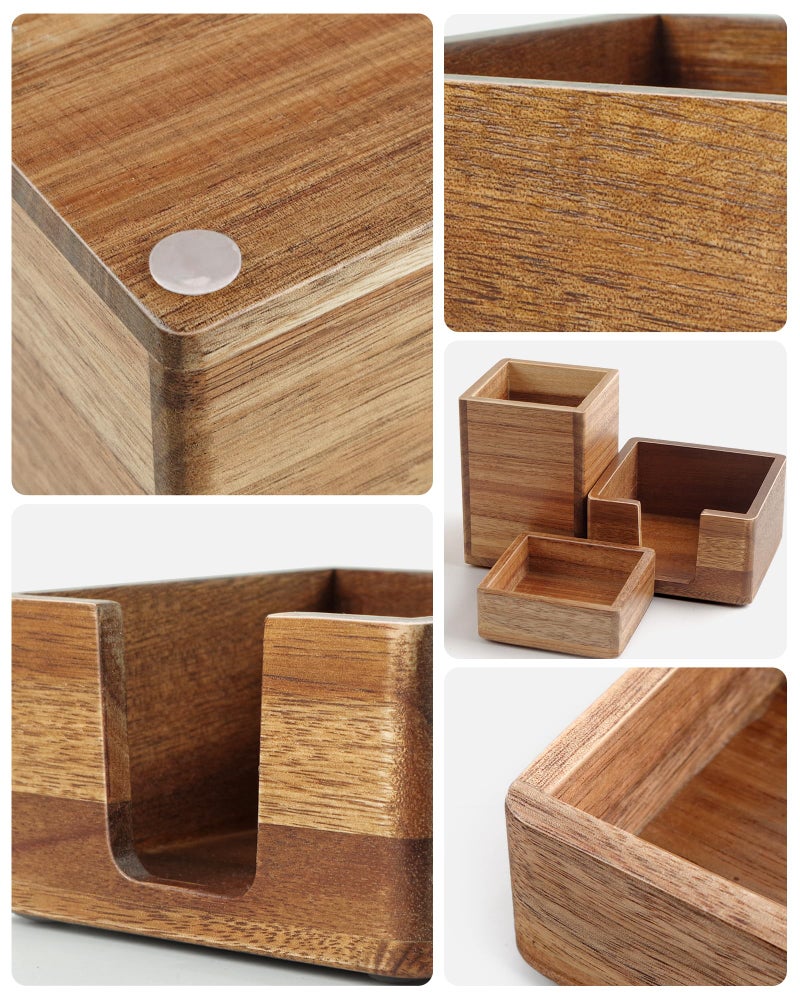 SWKHDKX Acacia Wood Desk Organizer Set with Sticky Note Holder, Pencil Pen Cup & Paper Clip Storage, Office Desk Accessories for Marker Craft (Set of 3) - Image 2