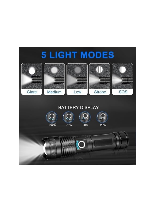 PROMASS Flashlights Rechargeable LED High Lumens, 150000 Lumens Super Bright Tactical Handheld Flash Light, Powerful Emergency Linternas, Zoomable, Waterproof, Long Lasting, for Hiking Camping Gift  - Image 5