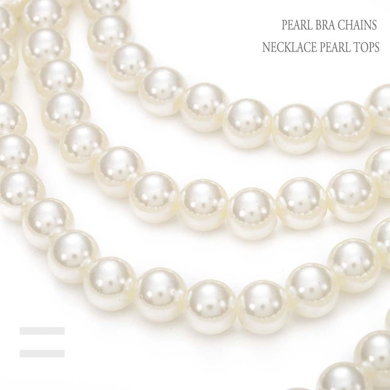CanB Pearl Body Chain Shoulder Necklace Pearl Top Bikini Sexy Bra ChainPearls Shoulder Chains Bra Chain Jewelry for Women Rave Nightclub Party Body Accessories (B) - Image 3