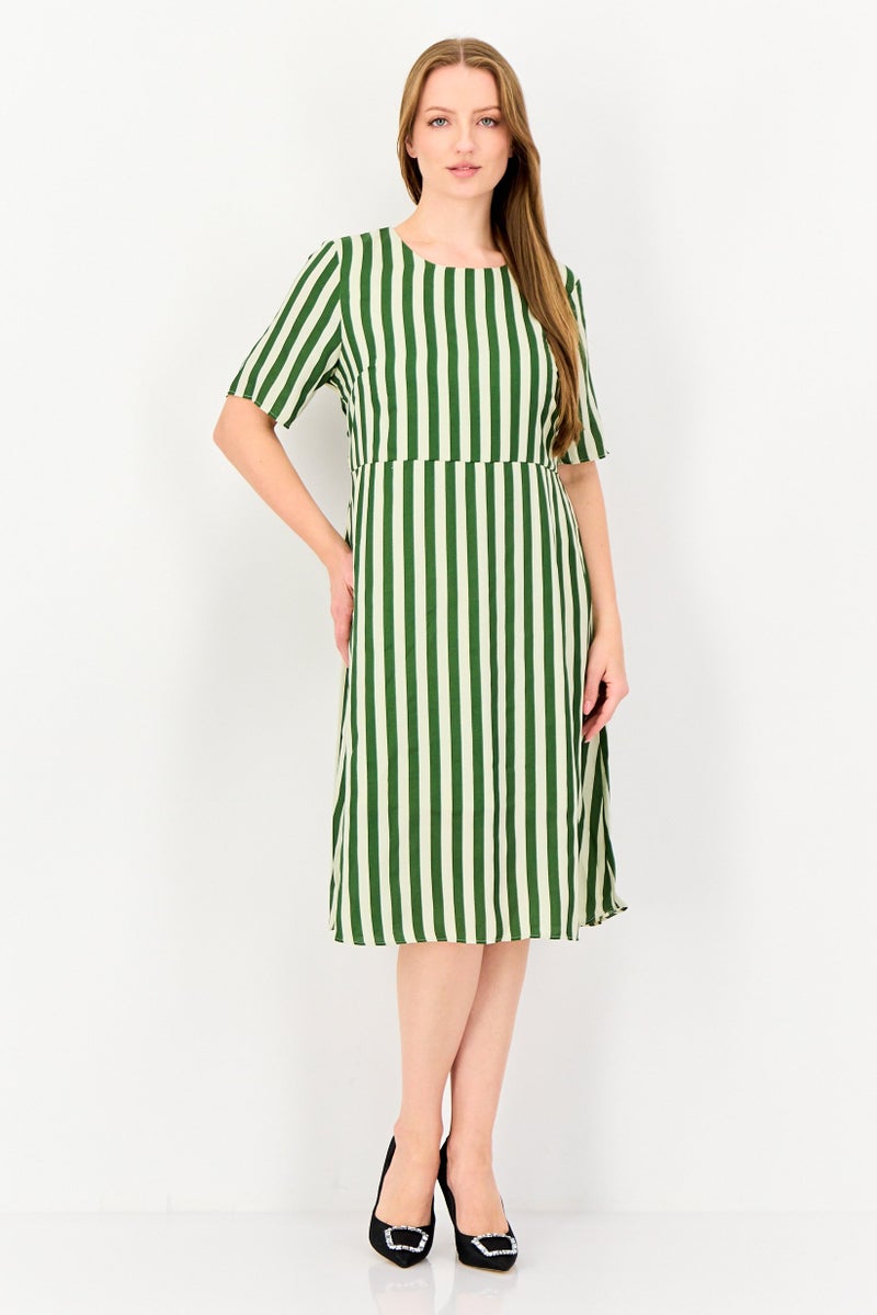 VERO MODA فستان ميدي مخطط من فيرو مودا للنساء، متعدد الألوان - Image 1