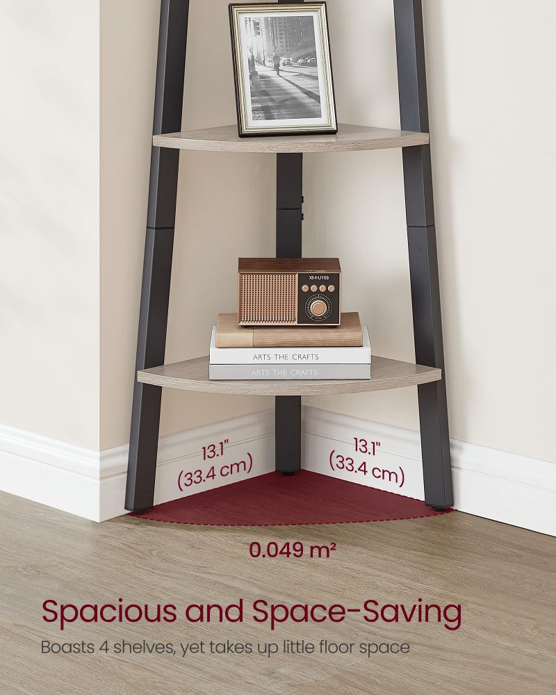 VASAGLE Corner Shelf Stand, 4-Tier Corner Bookshelf, Industrial Ladder Shelf, Plant Stand for Living Room, Office, Kitchen, Greige and Black ULLS034M01 - Image 3