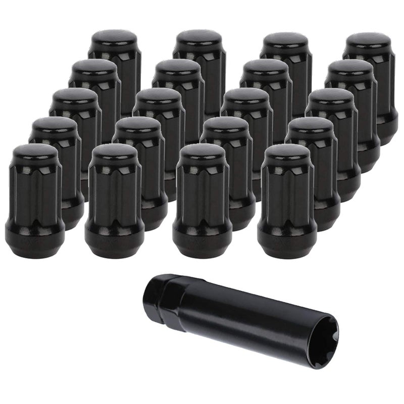 نوتات العجلات السوداء NPAUTO 12 x 125 سبلين تونر 19 مم هكس 136 بديل لسيارات نيسان ألتيما ماكسيما أرمادا تيتان إكستيرا فرونتير باثفايندر 350Z 370Z سوبارو أوت باك ليجاسي فورستر إمبريزا 20 قطعة