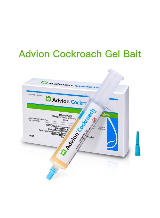 Advion Cockroach Gel Bait 30g – 1 Box Pack with Plunger & Tip | Indoor Home Use | For German, American & Household Roaches - Image 1