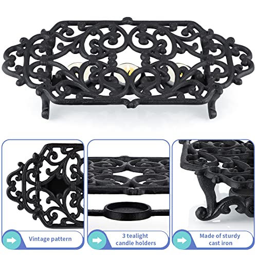 MOLIGOU Cast Iron Teapot Warmer, Teapot Warmer Stand with 3 Tealight Candle Holders, Teapot Heater Base - Image 4