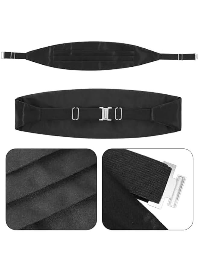 Arabest Men‘s Cumberbund and Bow Tie Set, Adjustable Satin Cummerbund Black with Pocket Squares Bow Ties for Men, Solid Color Elegant Tuxedo 3-Pieces Set for Formal Events - Image 3