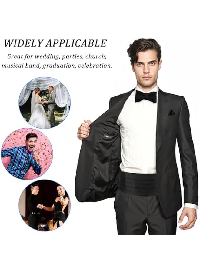 Arabest Men‘s Cumberbund and Bow Tie Set, Adjustable Satin Cummerbund Black with Pocket Squares Bow Ties for Men, Solid Color Elegant Tuxedo 3-Pieces Set for Formal Events - Image 5