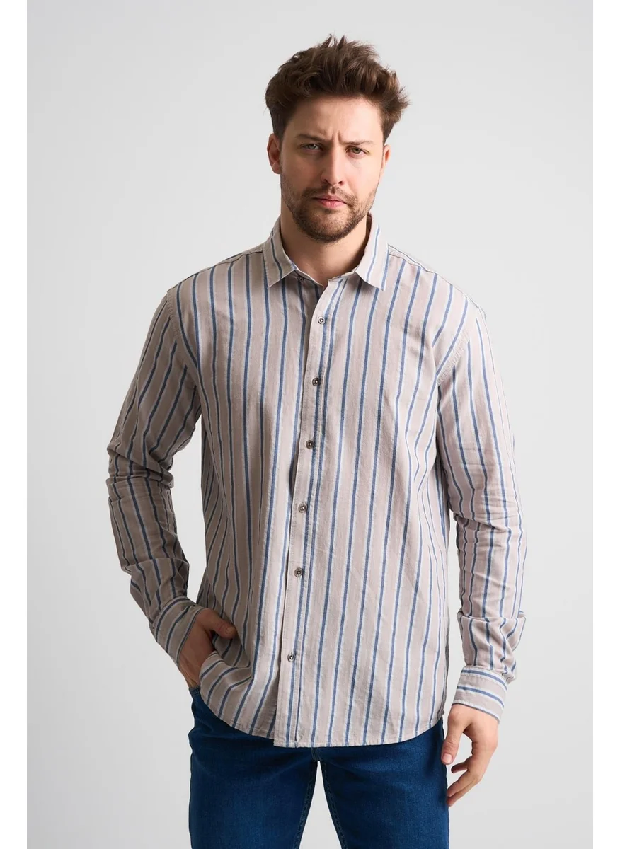 Alexander Gardi Alexandergardi Striped Long Sleeve Men's Linen Shirt (EG-1866)