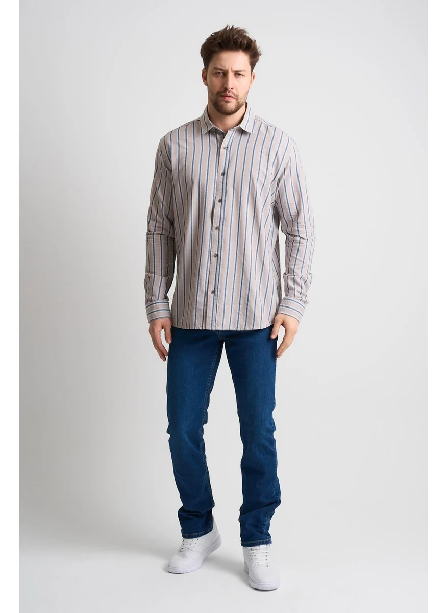 Alexander Gardi Alexandergardi Striped Long Sleeve Men's Linen Shirt (EG-1866)