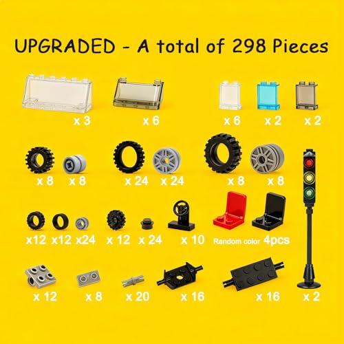 Pamvava Wheels and Axles Sets Tires City Car Parts Pieces Windshield Vehicle Accessories Construction Boys Toy - Image 5