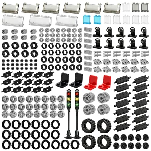 Pamvava Wheels and Axles Sets Tires City Car Parts Pieces Windshield Vehicle Accessories Construction Boys Toy - Image 1