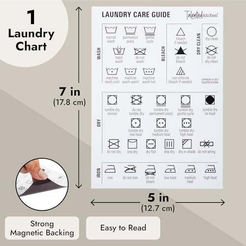 Talented Kitchen Laundry Symbols Magnet Chart - 5 x 7 in, Black & White Vinyl - Magnetic Laundry Guide & Washing Instruction Symbols - Care Chart for Drying, Ironing & Dry Cleaning - Image 4