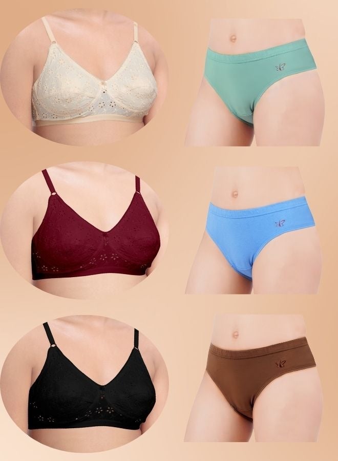 BRIDA Brida Women's Cotton Minimizer Saree Bra (Italia) & High-Waisted Pure Cotton Panties Set (Marvel )-Colours & Print May Vary  - Image 1