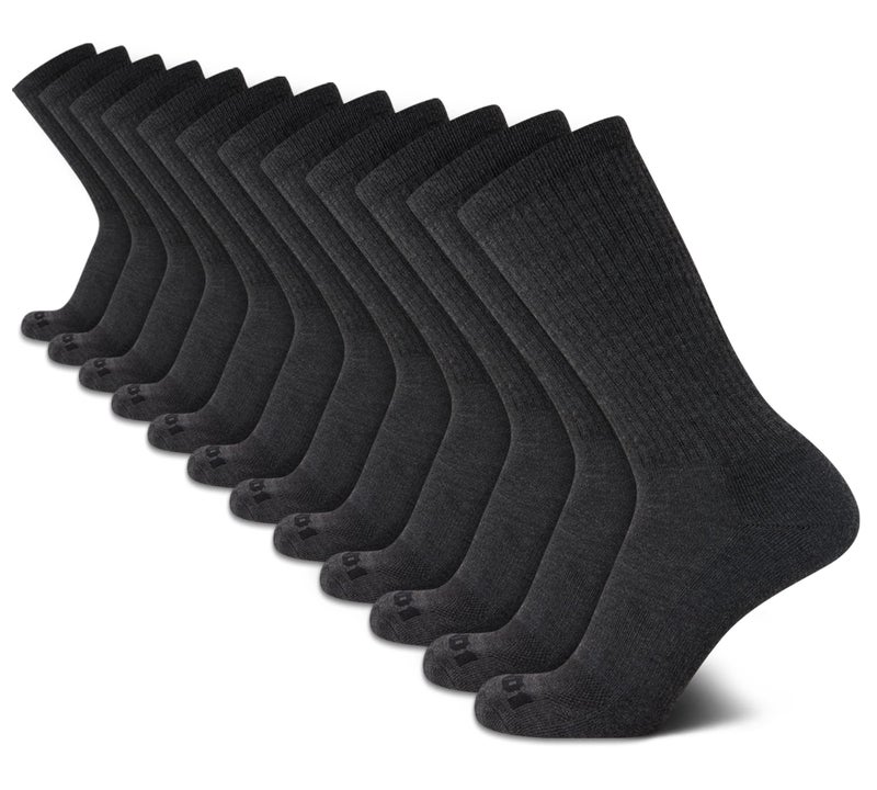 AND1 Mens Crew Socks - 12 Pack Moisture Wicking Cushioned Performance Breathable Athletic Socks for Men (Sizes: 6-12.5), Size 6-12.5, Charcoal Grey - Image 1