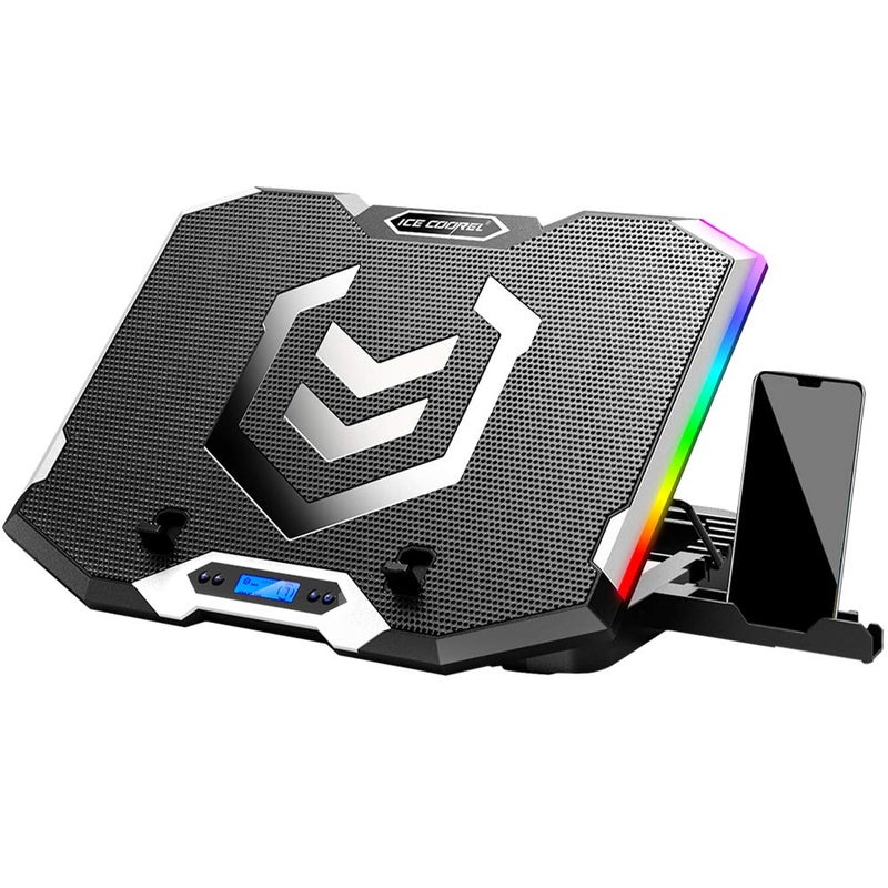 ICE COOREL Gaming Laptop Cooling Pad 15-17.3 Inch, Laptop Fan with 6 RGB Cooling Fans, Laptop Cooling Stand with 6 Height Adjustable, Laptop Cooler with LCD Screen, 2 USB Ports, Phone Stand - Image 1