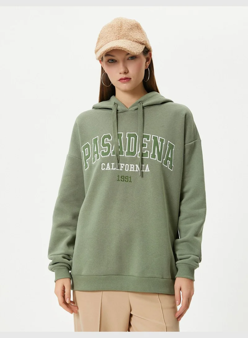 KOTON Hoodie Embroidered Detail Soft Interior Relax Fit Long Sleeve