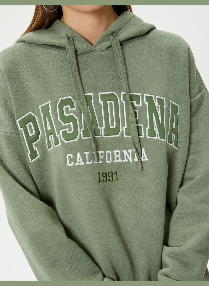 KOTON Hoodie Embroidered Detail Soft Interior Relax Fit Long Sleeve