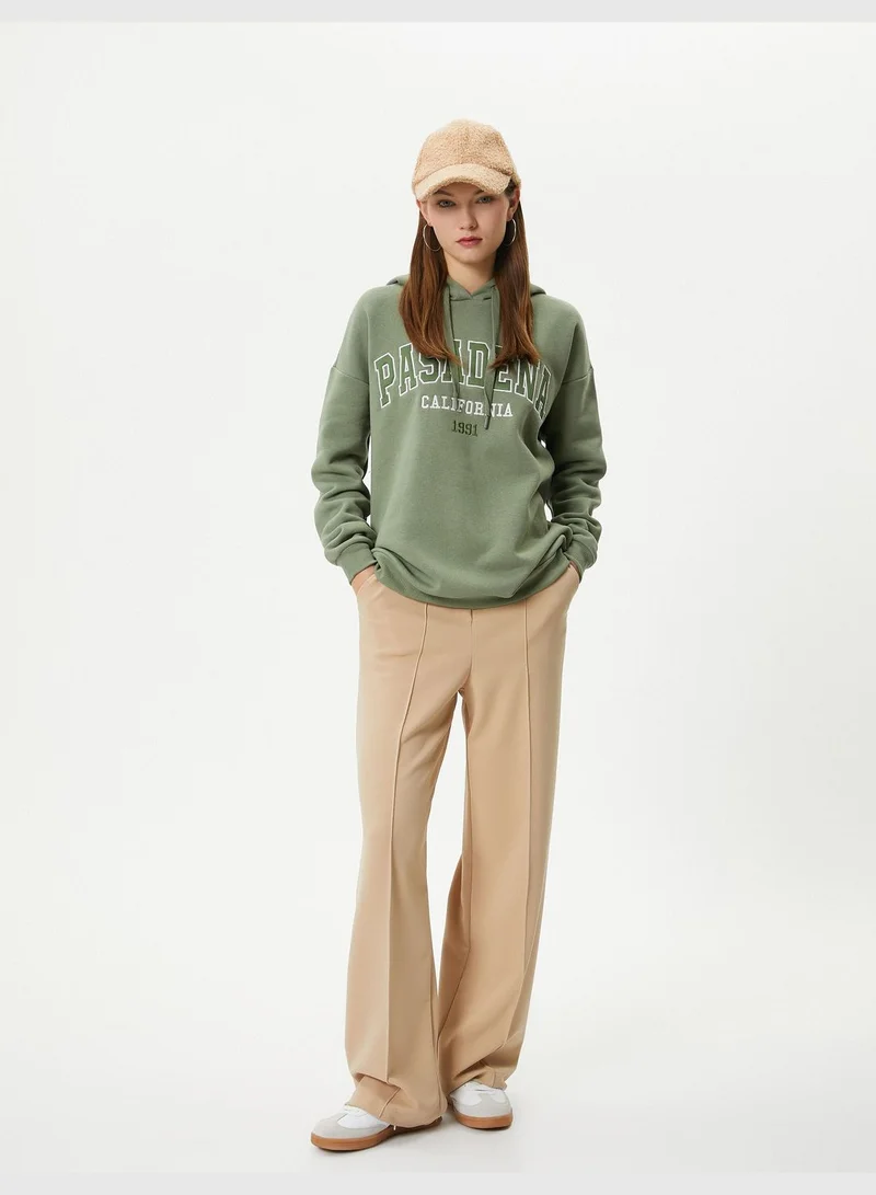 KOTON Hoodie Embroidered Detail Soft Interior Relax Fit Long Sleeve