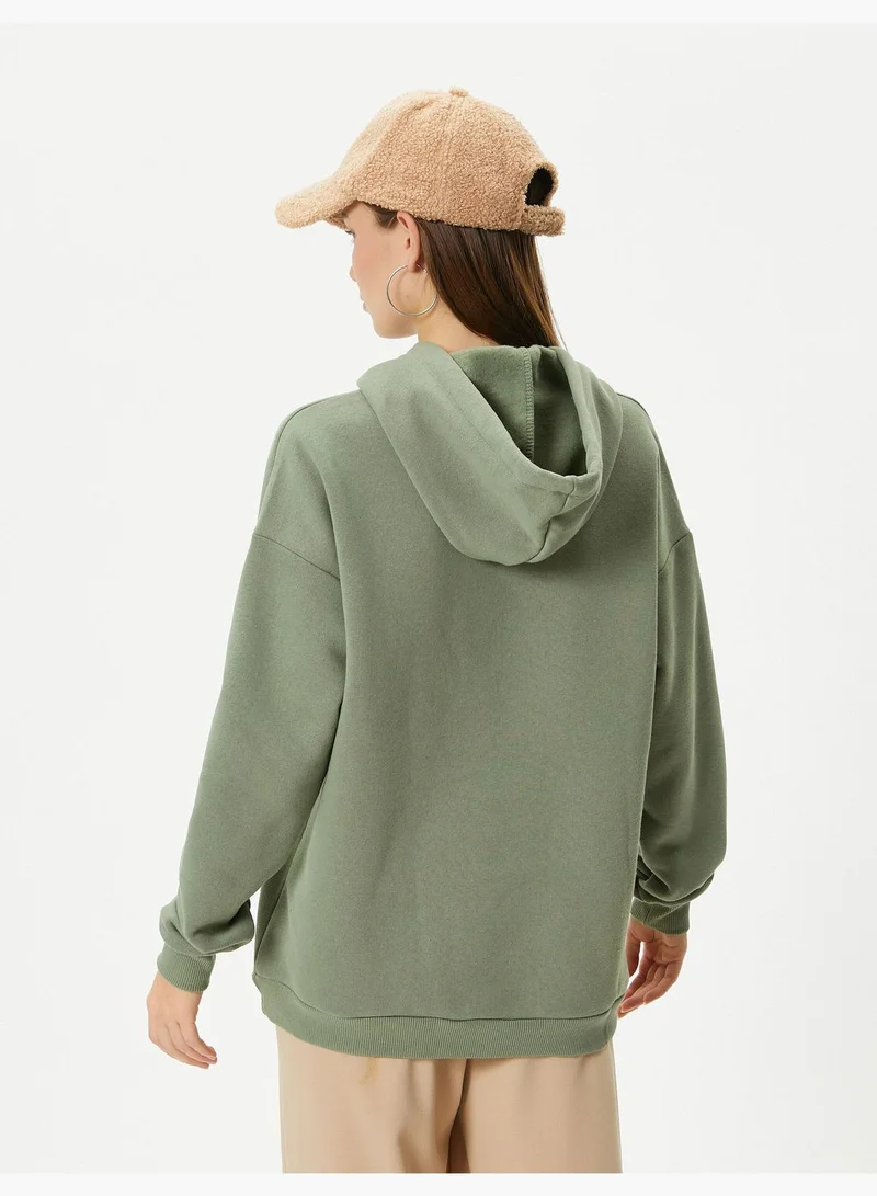 KOTON Hoodie Embroidered Detail Soft Interior Relax Fit Long Sleeve