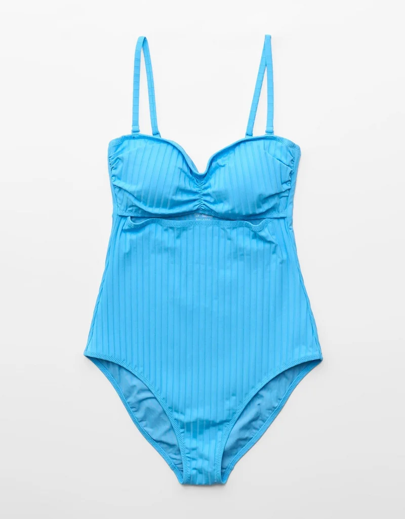 Aerie  Aerie Ruched Bandeau Cheeky One Piece Swimsuit for Women | Best Price UAE