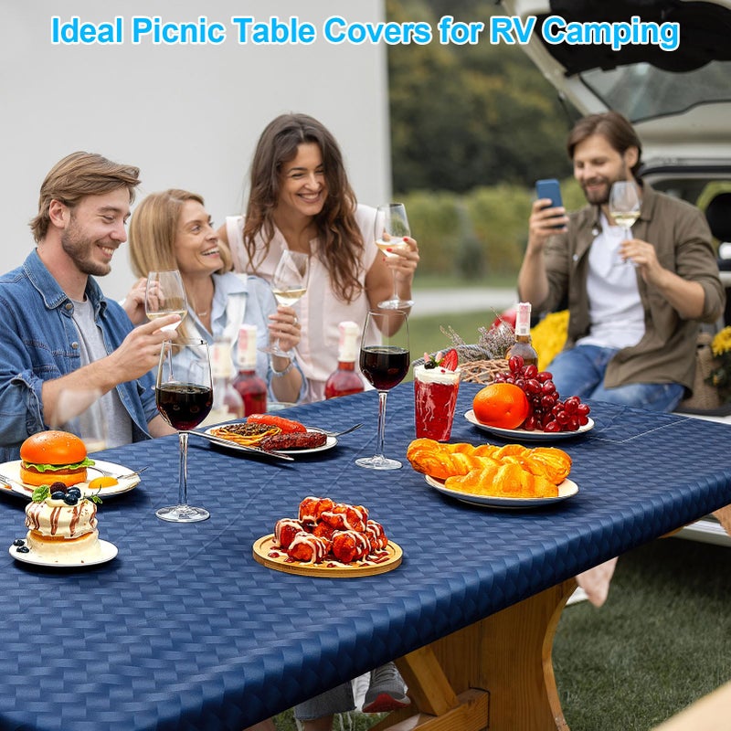 pickyNproud Picnic Table Cover with Bench Covers Portable Table Cloth Built-in Storage Pocket Picnic Table Covers With Elastic Waterproof Camping Essentials for RV Camping - Image 3