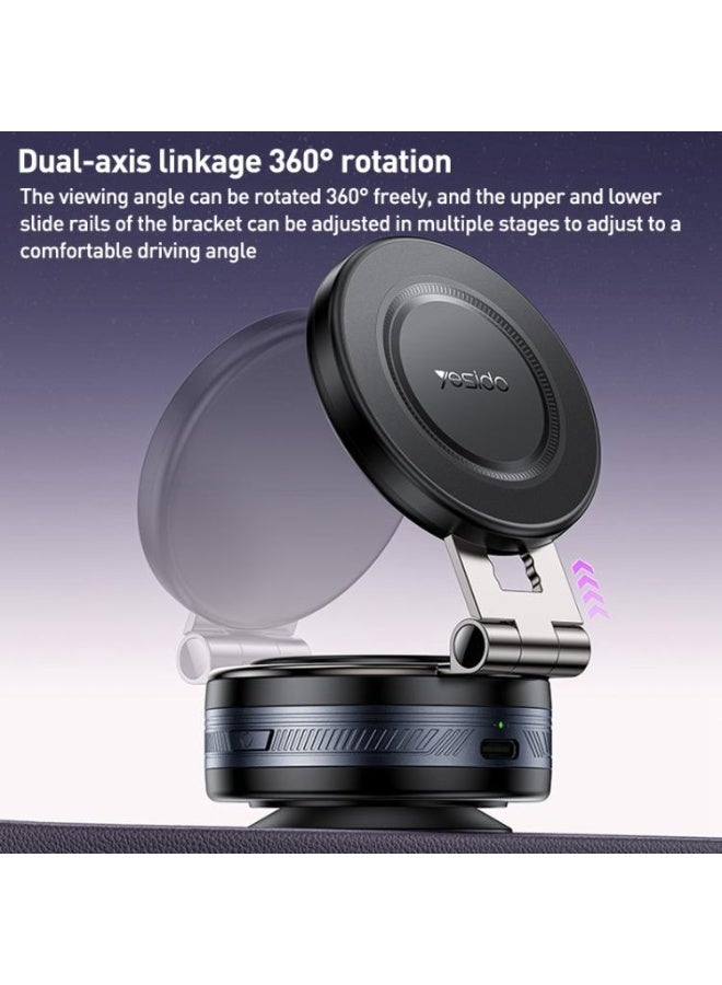 YESIDO C225 Magnetic (MagSafe) Air Suction Cup Phone Holder - 360° Rotation and Strong Vacuum Grip (22KPA) for Car, Office, and Home (Black) - Image 5