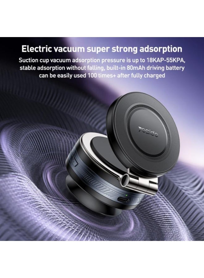 YESIDO C225 Magnetic (MagSafe) Air Suction Cup Phone Holder - 360° Rotation and Strong Vacuum Grip (22KPA) for Car, Office, and Home (Black) - Image 4