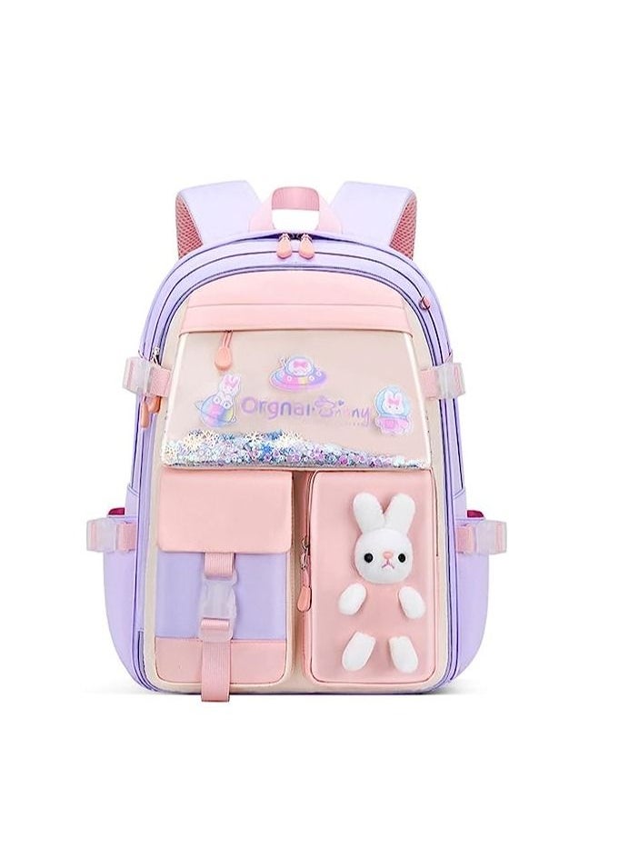 ORiTi - ORiTi Kids Backpacks for Girls Kawaii Quicksand Refrigerator Door Girls Backpack School Bags for Girls Bunny School Bag (Purple) - Image 1