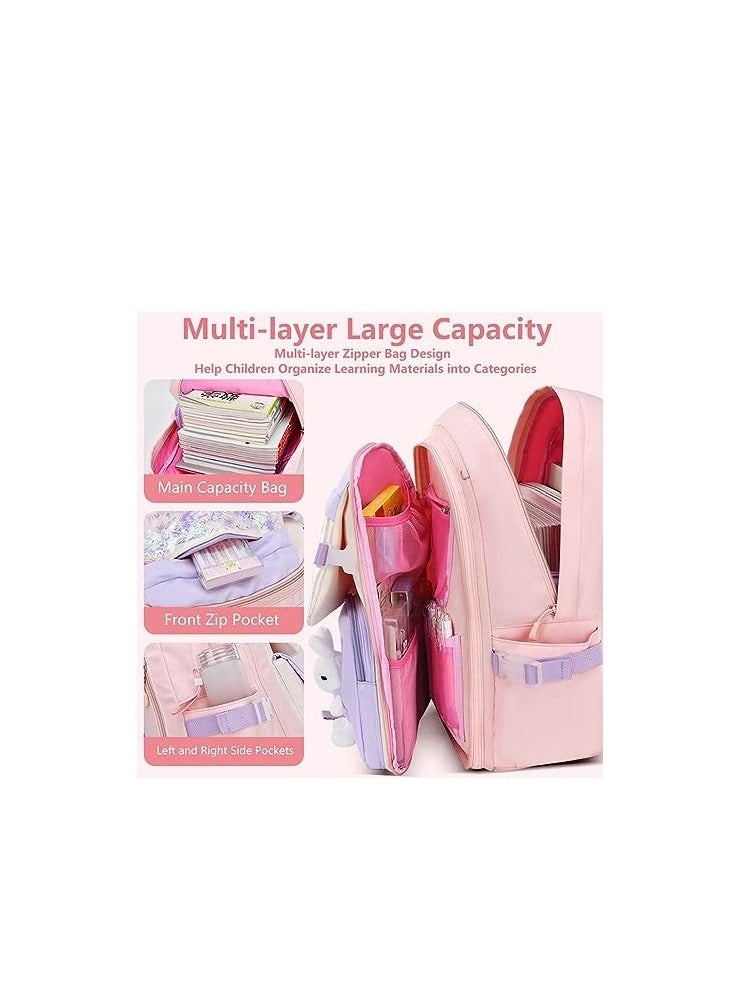 ORiTi - ORiTi Kids Backpacks for Girls Kawaii Quicksand Refrigerator Door Girls Backpack School Bags for Girls Bunny School Bag (Purple) - Image 1