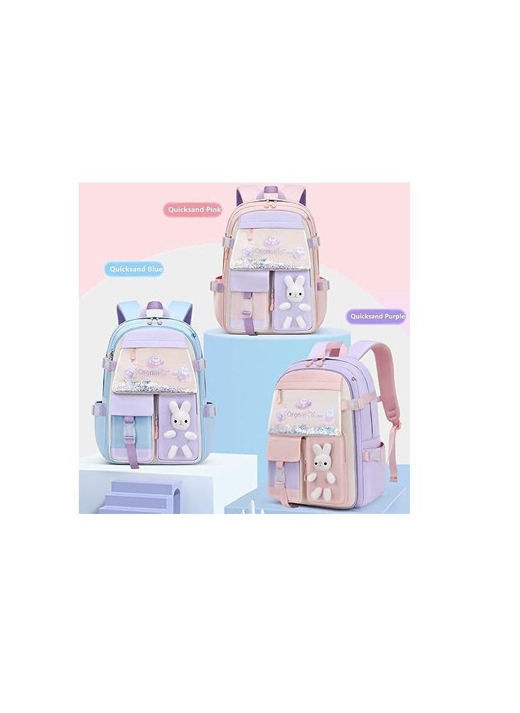 ORiTi - ORiTi Kids Backpacks for Girls Kawaii Quicksand Refrigerator Door Girls Backpack School Bags for Girls Bunny School Bag (Purple) - Image 1