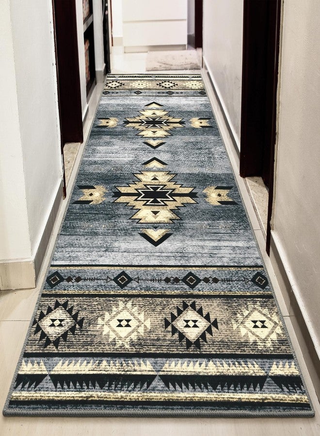 B BENRON Western Hallway Runner Rug 2 x 6, Non-Slip Long Runners for Bedroom Kitchen Hall Laundry, Accent and Tribal Throw Rugs Washable, Grey - Image 1
