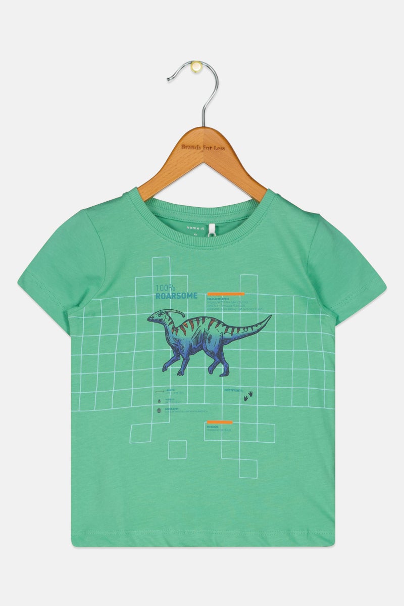 NAME IT تي شيرت قصير الأكمام بطبعة جرافيك للأطفال الأولاد، أخضر - Image 1