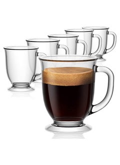 15oz/450ml Glass Coffee Mugs Clear Coffee Cups, Large Glass Mugs With Handles for Hot Beverages, Clear Mugs for Tea, Cappuccino, Latte, Expresso Coffee,Glass Coffee Cups (15 Oz, Set of 6)
