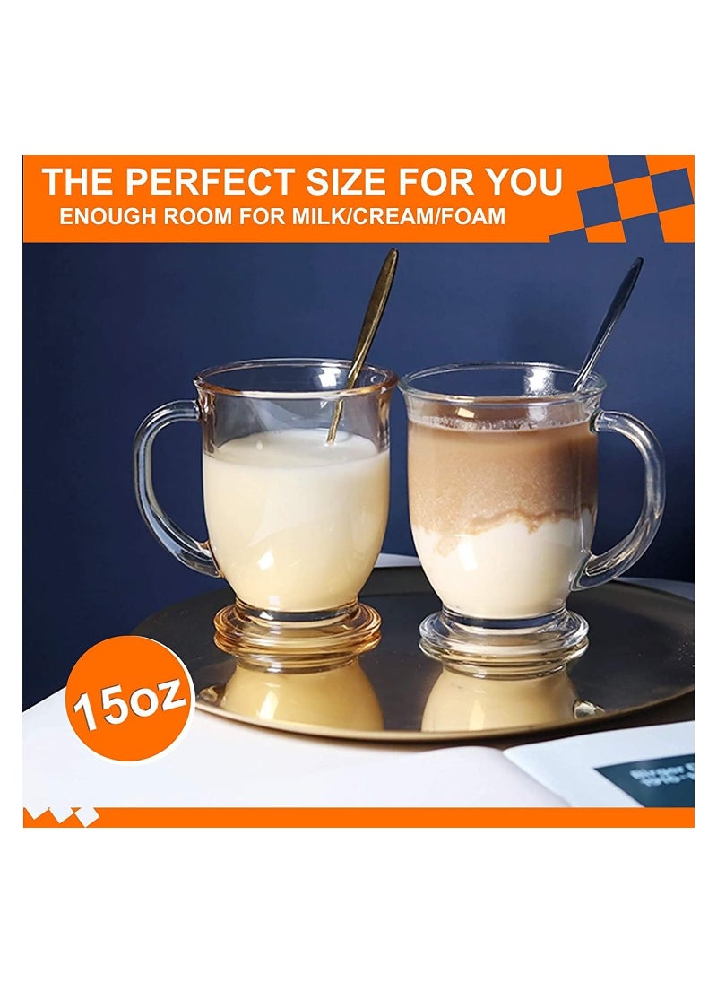 SAPU - 15oz/450ml Glass Coffee Mugs Clear Coffee Cups, Large Glass Mugs With Handles for Hot Beverages, Clear Mugs for Tea, Cappuccino, Latte, Expresso Coffee,Glass Coffee Cups (15 Oz, Set of 6) - Image 1
