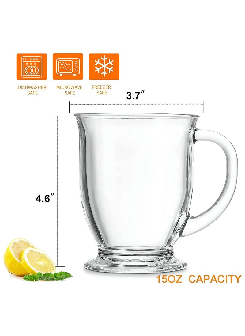 SAPU - 15oz/450ml Glass Coffee Mugs Clear Coffee Cups, Large Glass Mugs With Handles for Hot Beverages, Clear Mugs for Tea, Cappuccino, Latte, Expresso Coffee,Glass Coffee Cups (15 Oz, Set of 6) - Image 1