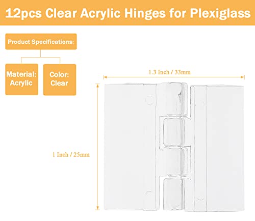 Bivethoi 12pcs Clear Acrylic Hinges for Plexiglass, Clear Plastic Transparent Continuous Hinge Tools for Cabinet Drawer Furniture DIY Display Stand (25mm x 33mm) - Image 2