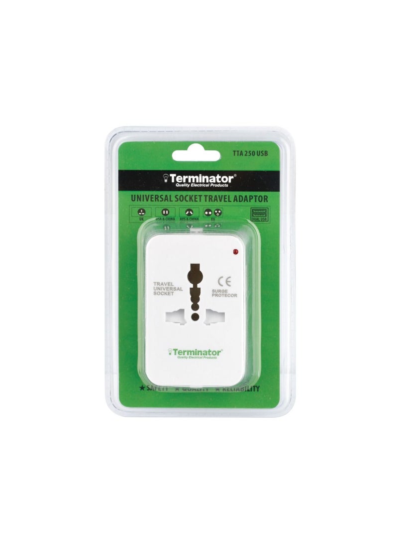 Terminator brand Multi Pin Travel Adaptor With Universal Socket & 2 USB 2.1A - Image 3