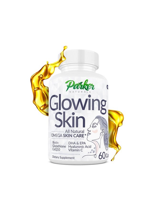 باركر ناشتورالز - مكمل غذائي للعناية بالبشرة من Parker Naturals - البيوتين، الجلوتاثيون، حمض الهيالورونيك، زيت السمك أوميجا 3 DHA/EPA، CoQ10، فيتامين C، مكمل طبيعي للعناية بالبشرة، 60 كبسولة - Image 1
