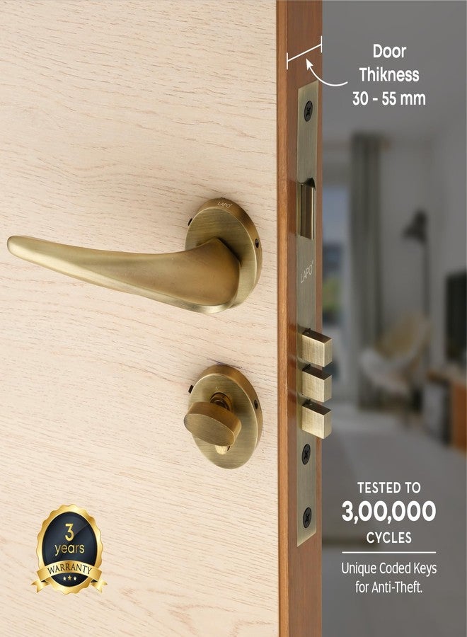 LAPO Heavy Duty Door Locks for Main Door, Door Locks for Bedroom, Mortise Lock for Door, Door Lock Handlesets with 3 Brass Key for Home,Office,Hotel | Antique Finish | 3 Years Warranty Ro-182 - Image 2