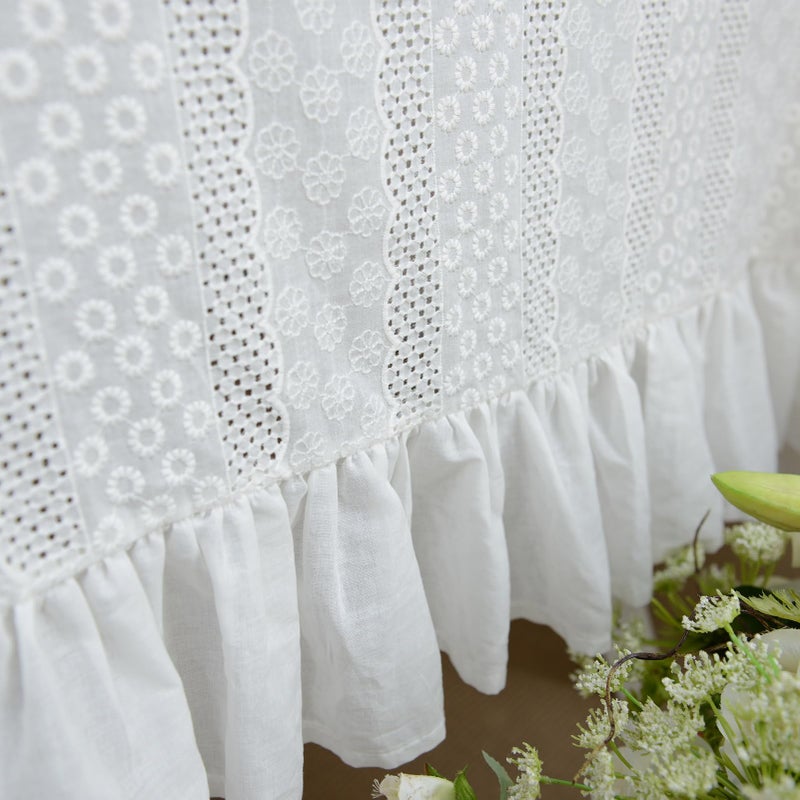 Artbloss White Cotton Tablecloth Ruffled Lace Embroidered Fabric Tablecloths RusticFrench Washable Table Cover for Indoor Outdoor Home Holiday Party Christmas (White, 60 x 104 Inches) - Image 5