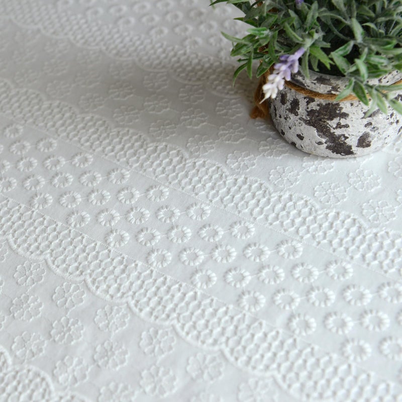 Artbloss White Cotton Tablecloth Ruffled Lace Embroidered Fabric Tablecloths RusticFrench Washable Table Cover for Indoor Outdoor Home Holiday Party Christmas (White, 60 x 104 Inches) - Image 4